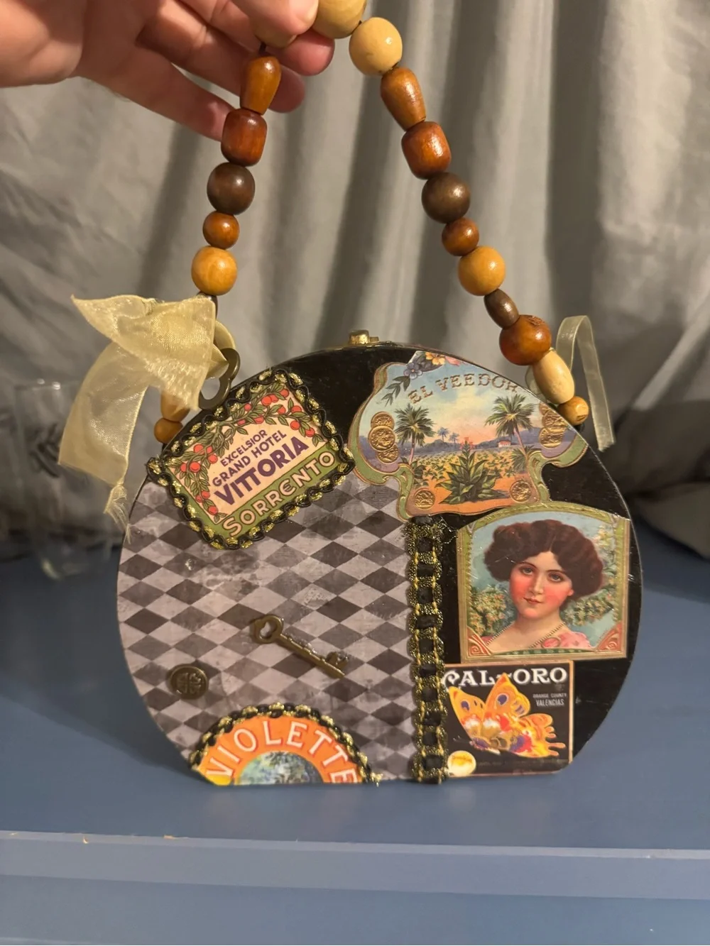 Round Decorative Women's Handbag in Black and Multi